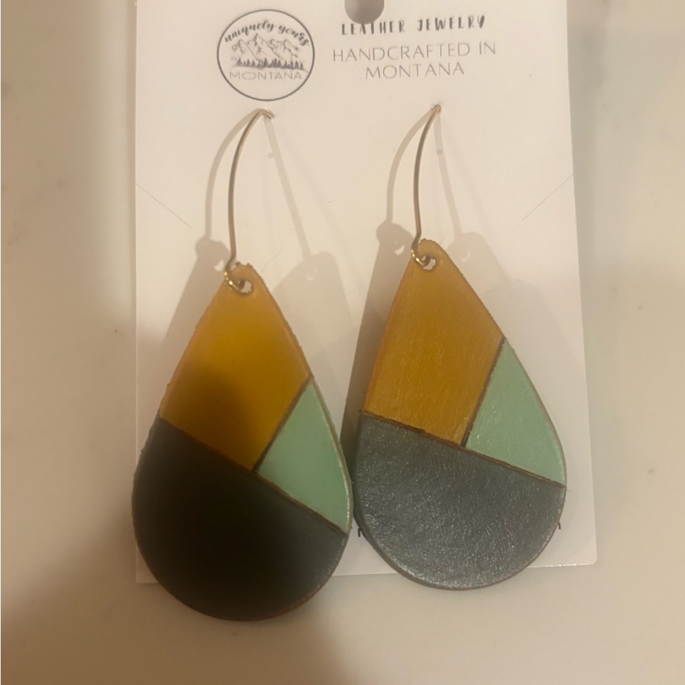 Handcrafted in Montana - Leather Geometric Painted Leather Earrings NWT